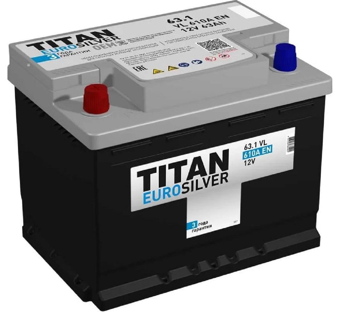 Аккумулятор TITAN EUROSILVER 63.1 VL 610А 4607008881400