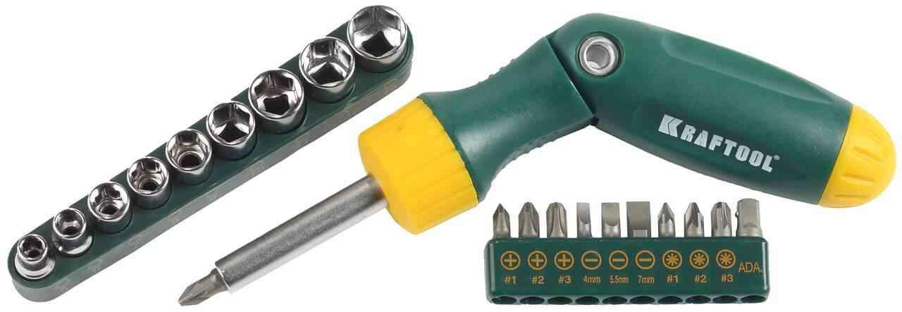 Отвертка реверсная рычажная KRAFTOOL "BIT LOCK" со вставками 21 предмет 26151-H21 26151-H21
