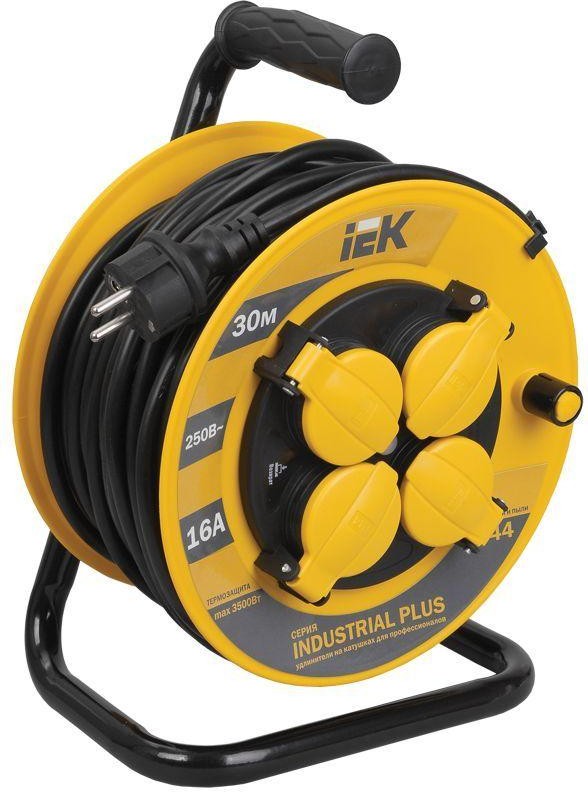 Удлинитель на катушке IEK Industrial plus УК30 4х30м с заземл. 3х1.5 термозащита WKP15-16-04-30-44
