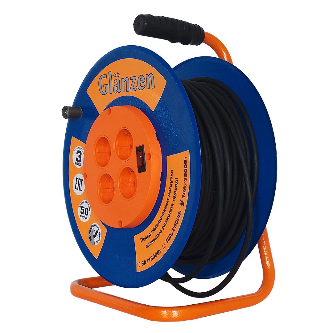 Удлинитель на катушке GLANZEN EB-50-009 КГ 3х1,5 50м (металлическая катушка)