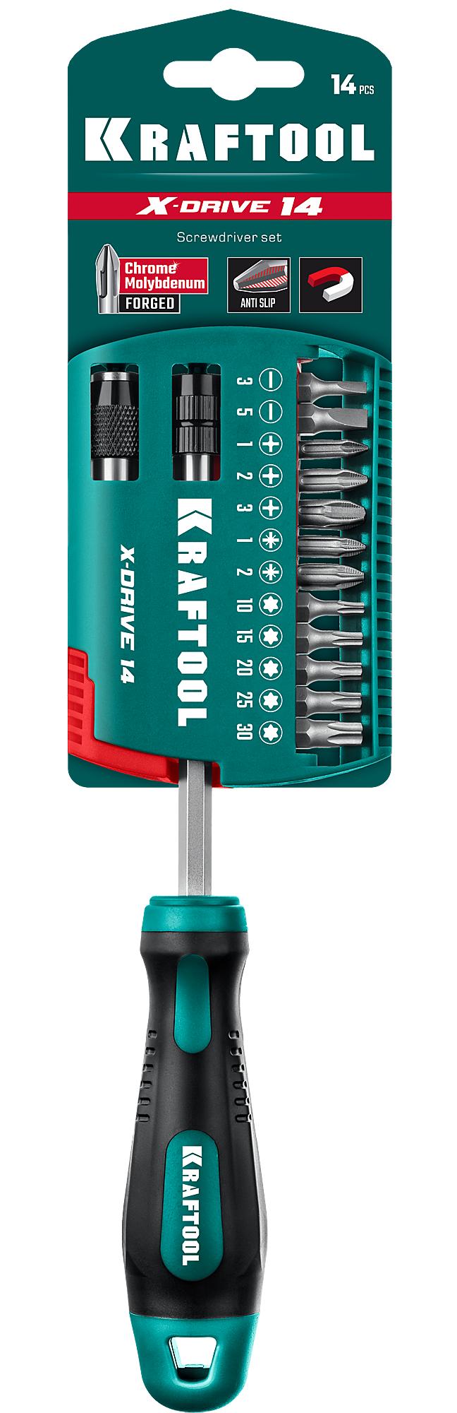 Набор отверток KRAFTOOL X-Drive-14 с насадками 14 шт. 25814