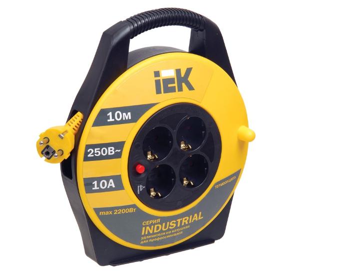 Удлинитель на катушке IEK УК10 2Р+PЕ/10м 3х1,0мм Industrial с термозащитой 4 места WKP14-10-04-10