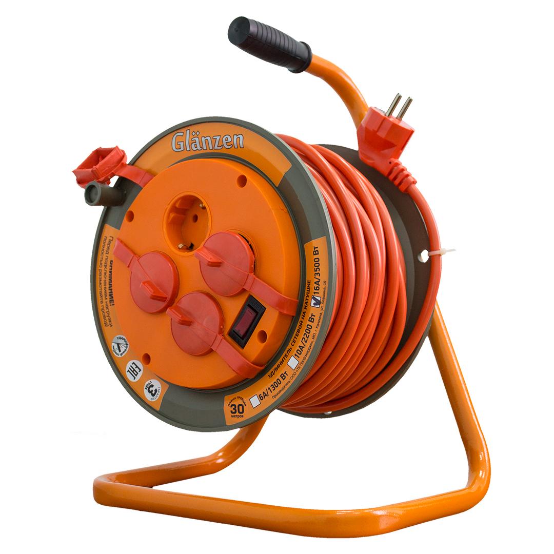 Удлинитель на катушке GLANZEN EB-30-008 ПВС 3х1,5 30м