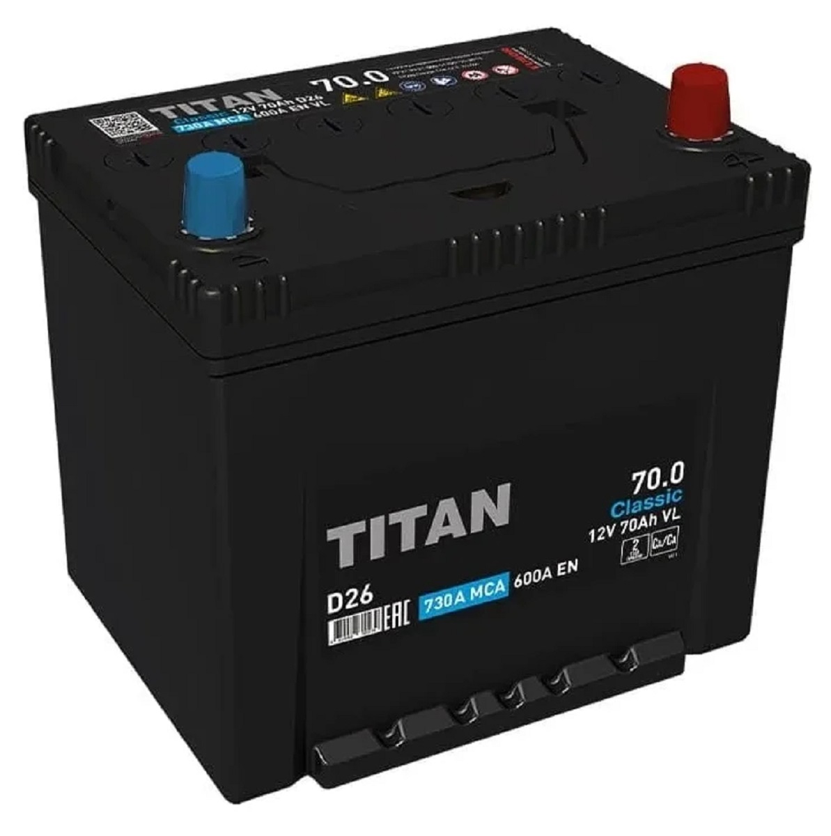 Аккумулятор TITAN Classic D26 6СТ-70.0 VL 600А 4610082700239