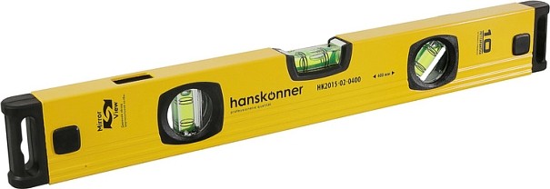 Уровень строительный HANSKONNER HK2015-02-0400 алюм.400мм,3 колбы,усилен,фрезеров., двойной обзор №1