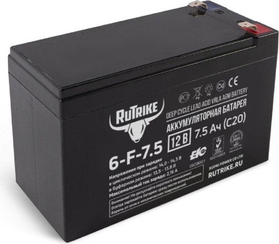 Изображение товара Аккумулятор RUTRIKE 6-F-7,5 (12V7,5A/H C20) 023938 Изображение товара Аккумулятор RUTRIKE 6-F-7,5 (12V7,5A/H C20) 023938