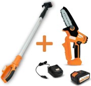 Пила цепная аккумуляторная VILLARTEC SA 20M MINI SET: AS204, AC202 + Телескопическая штанга 1201190002