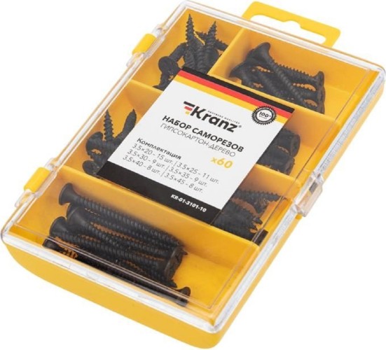 Изображение товара Набор саморезов KRANZ KR-01-3101-10 по дереву 60 шт