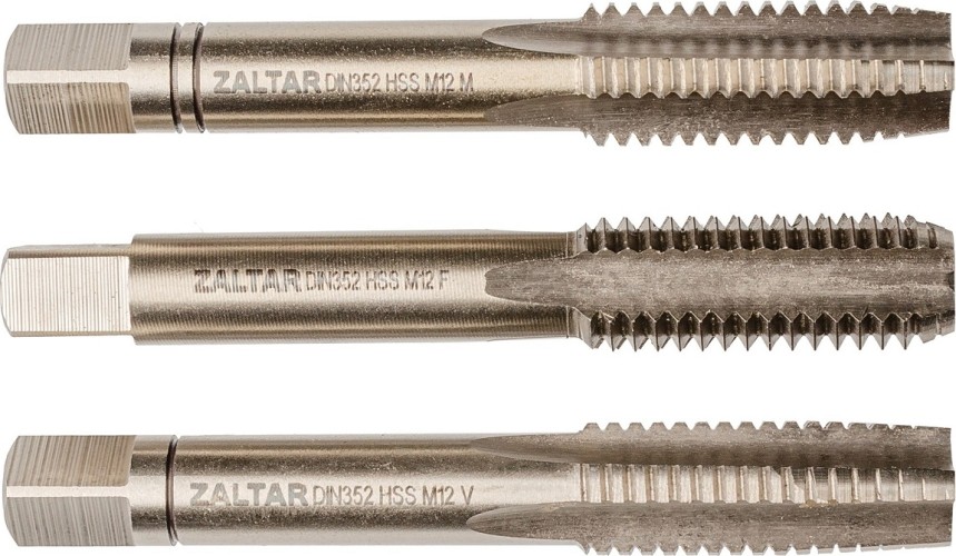 Изображение товара Набор метчиков ZALTAR DIN 352, HSS, 3 пр., Nr.1/Nr.2/Nr.3, M12x1.75 ручных ZA-10028 Изображение товара Набор метчиков ZALTAR DIN 352, HSS, 3 пр., Nr.1/Nr.2/Nr.3, M12x1.75 ручных ZA-10028