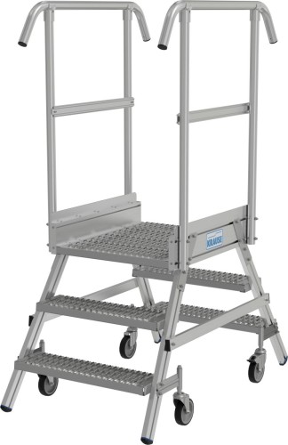 Изображение товара Лестница с платформой KRAUSE STABILO R13 3 перфорированных ступени, передвижная, двухсторонняя 821430