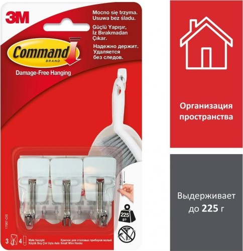 Изображение товара Крючок для столовых приборов 3M Command (17067) белый 3 шт./4 бел.полоски 7100107762