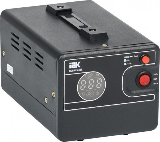 Изображение товара Стабилизатор напряжения однофазный IEK HUB 0.5 кВА IVS21-1-D05-13 Изображение товара Стабилизатор напряжения однофазный IEK HUB 0.5 кВА IVS21-1-D05-13