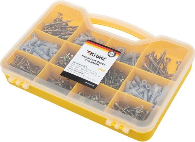 Изображение товара Набор саморезов и дюбелей KRANZ KR-01-3101-03 510 шт