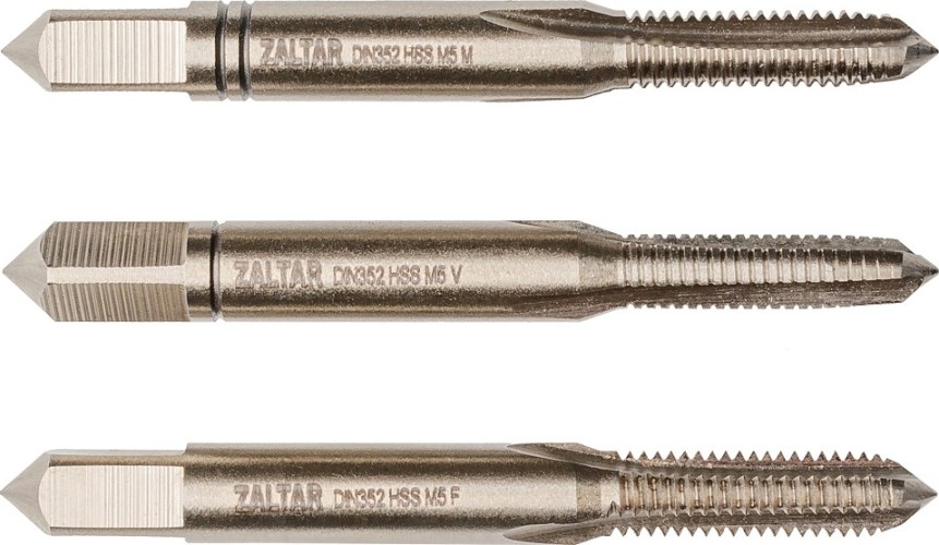 Изображение товара Набор метчиков ZALTAR DIN 352, HSS, 3 пр., Nr.1/Nr.2/Nr.3, M5x0.8 ручных ZA-10012