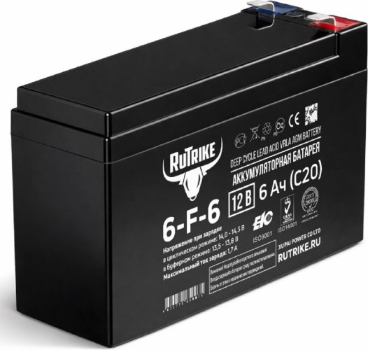 Изображение товара Аккумулятор RUTRIKE 6-F-6 (12V6A/H C20) 026244 Изображение товара Аккумулятор RUTRIKE 6-F-6 (12V6A/H C20) 026244